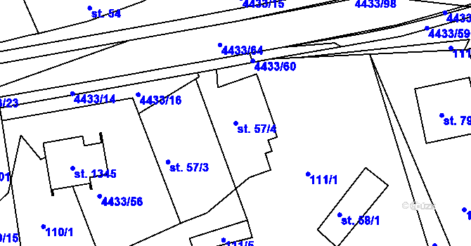 Parcela st. 57/4 v KÚ Slavičín, Katastrální mapa