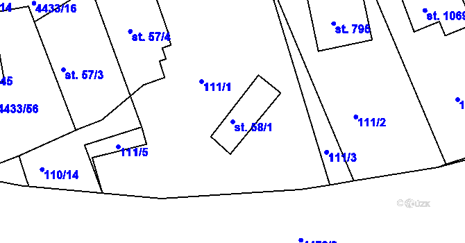 Parcela st. 58/1 v KÚ Slavičín, Katastrální mapa