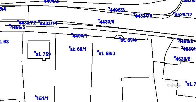 Parcela st. 69/3 v KÚ Slavičín, Katastrální mapa