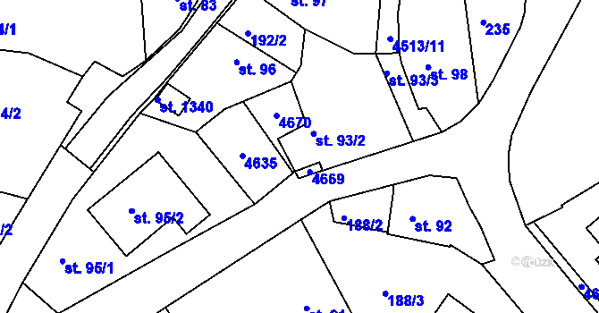 Parcela st. 93/1 v KÚ Slavičín, Katastrální mapa
