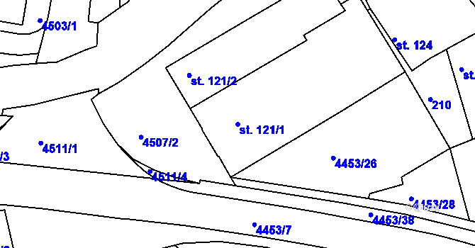 Parcela st. 121/1 v KÚ Slavičín, Katastrální mapa