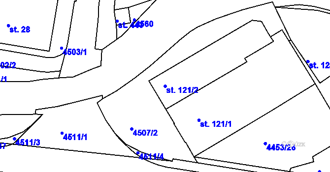 Parcela st. 121/2 v KÚ Slavičín, Katastrální mapa
