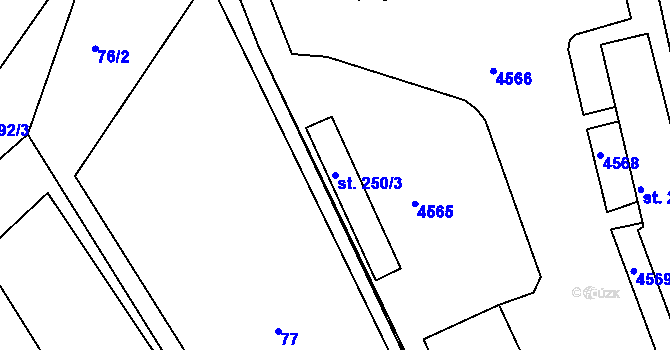 Parcela st. 250/3 v KÚ Slavičín, Katastrální mapa