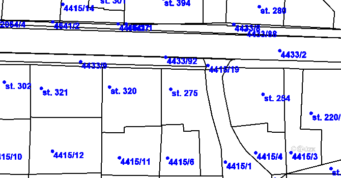 Parcela st. 275 v KÚ Slavičín, Katastrální mapa