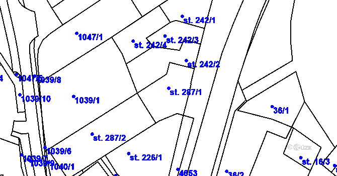 Parcela st. 287/1 v KÚ Slavičín, Katastrální mapa