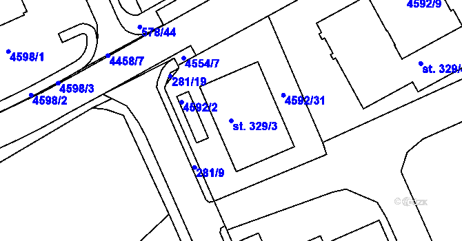Parcela st. 329/3 v KÚ Slavičín, Katastrální mapa