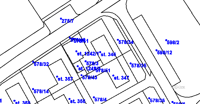 Parcela st. 346 v KÚ Slavičín, Katastrální mapa