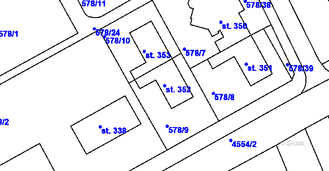 Parcela st. 352 v KÚ Slavičín, Katastrální mapa