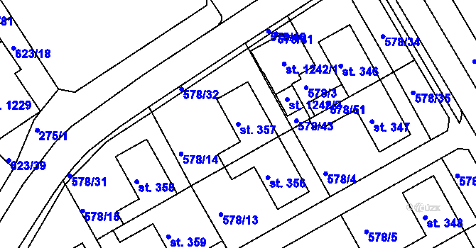 Parcela st. 357 v KÚ Slavičín, Katastrální mapa