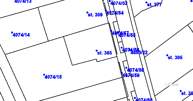 Parcela st. 385 v KÚ Slavičín, Katastrální mapa