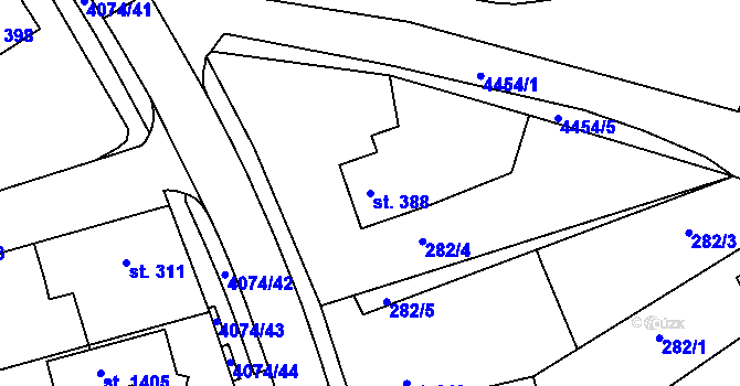Parcela st. 388 v KÚ Slavičín, Katastrální mapa