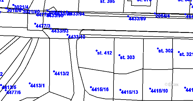 Parcela st. 412 v KÚ Slavičín, Katastrální mapa