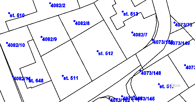 Parcela st. 512 v KÚ Slavičín, Katastrální mapa