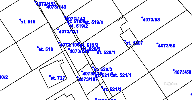 Parcela st. 520/1 v KÚ Slavičín, Katastrální mapa