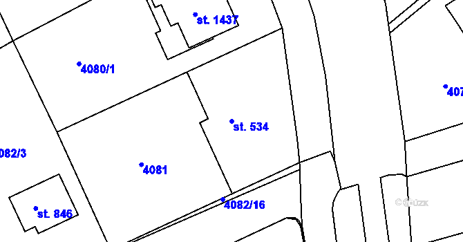 Parcela st. 534 v KÚ Slavičín, Katastrální mapa