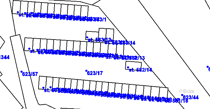 Parcela st. 582/11 v KÚ Slavičín, Katastrální mapa