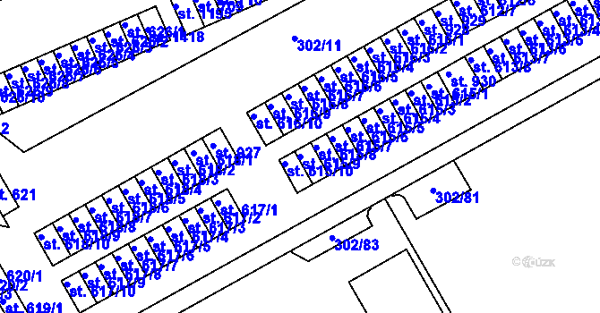 Parcela st. 615/9 v KÚ Slavičín, Katastrální mapa