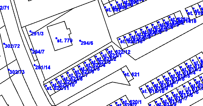 Parcela st. 622/1 v KÚ Slavičín, Katastrální mapa