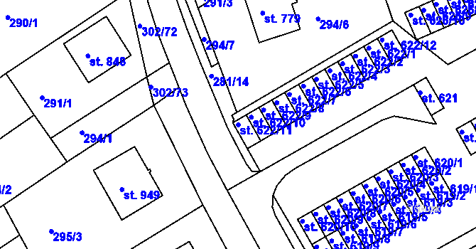 Parcela st. 622/11 v KÚ Slavičín, Katastrální mapa