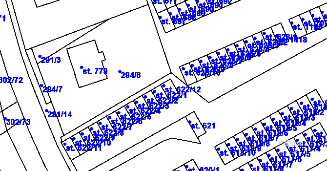 Parcela st. 622/12 v KÚ Slavičín, Katastrální mapa