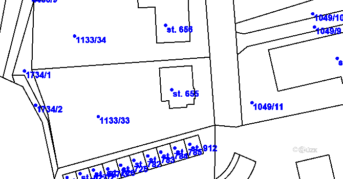 Parcela st. 655 v KÚ Slavičín, Katastrální mapa