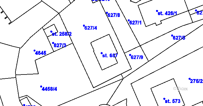 Parcela st. 657 v KÚ Slavičín, Katastrální mapa