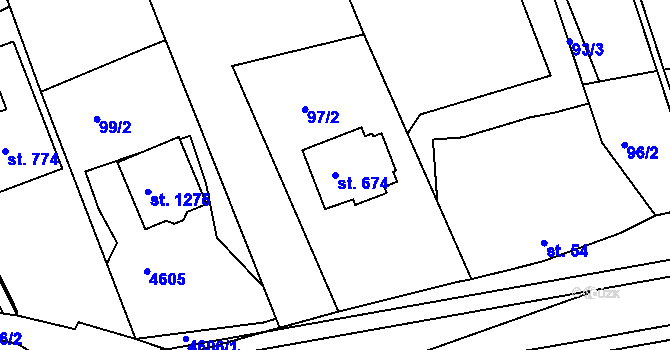Parcela st. 674 v KÚ Slavičín, Katastrální mapa