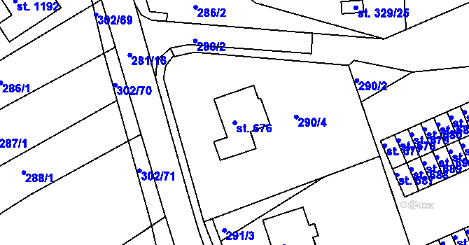 Parcela st. 676 v KÚ Slavičín, Katastrální mapa