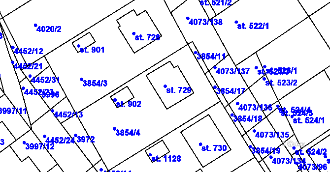Parcela st. 729 v KÚ Slavičín, Katastrální mapa