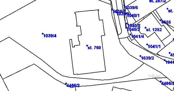 Parcela st. 760 v KÚ Slavičín, Katastrální mapa