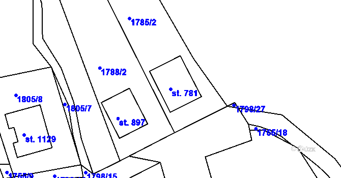 Parcela st. 781 v KÚ Slavičín, Katastrální mapa