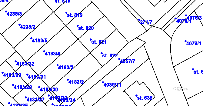 Parcela st. 822 v KÚ Slavičín, Katastrální mapa