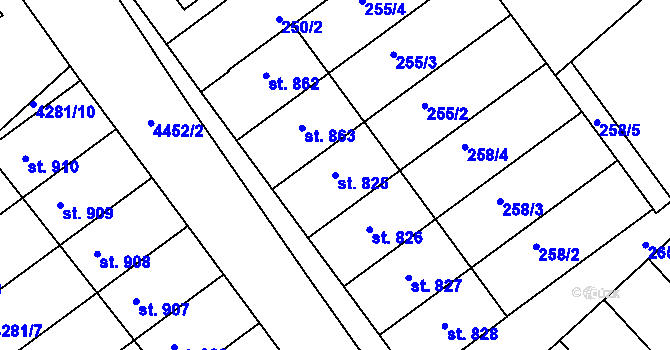 Parcela st. 825 v KÚ Slavičín, Katastrální mapa
