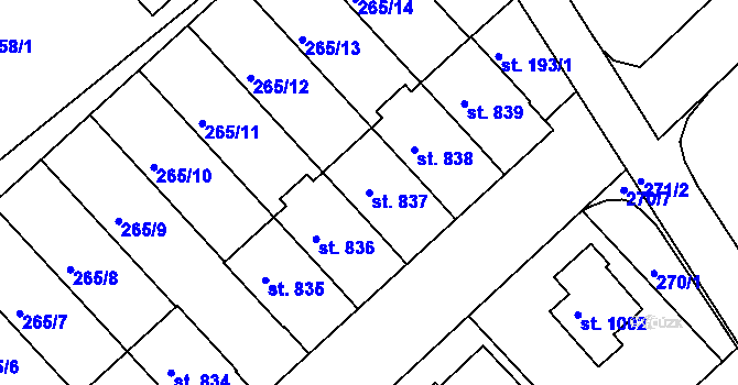 Parcela st. 837 v KÚ Slavičín, Katastrální mapa