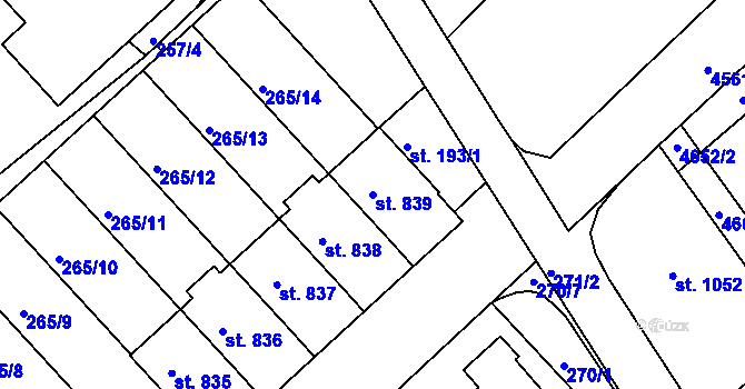Parcela st. 839 v KÚ Slavičín, Katastrální mapa