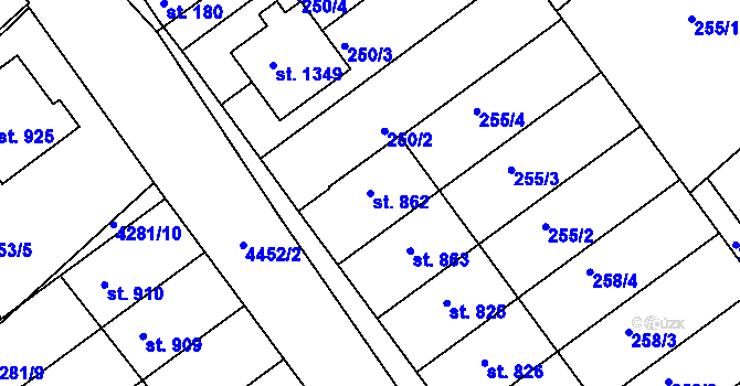 Parcela st. 862 v KÚ Slavičín, Katastrální mapa