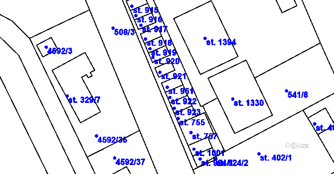 Parcela st. 961 v KÚ Slavičín, Katastrální mapa