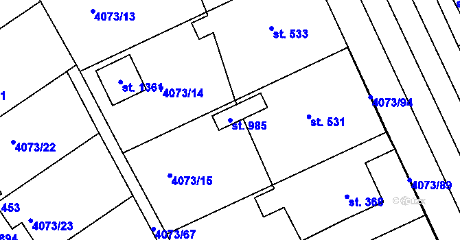 Parcela st. 985 v KÚ Slavičín, Katastrální mapa