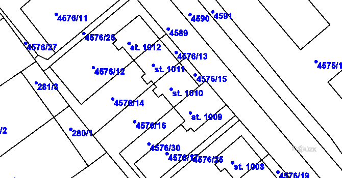 Parcela st. 1010 v KÚ Slavičín, Katastrální mapa