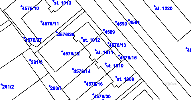 Parcela st. 1011 v KÚ Slavičín, Katastrální mapa