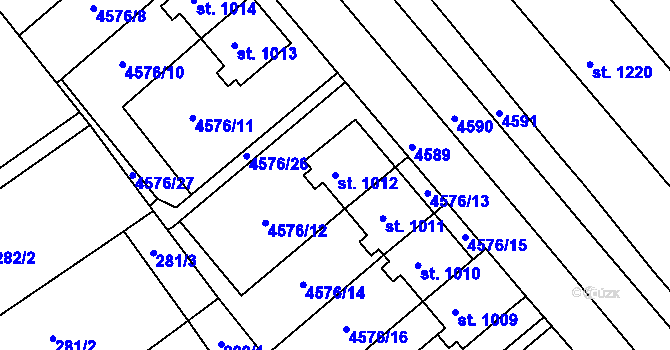 Parcela st. 1012 v KÚ Slavičín, Katastrální mapa