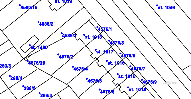 Parcela st. 1017 v KÚ Slavičín, Katastrální mapa