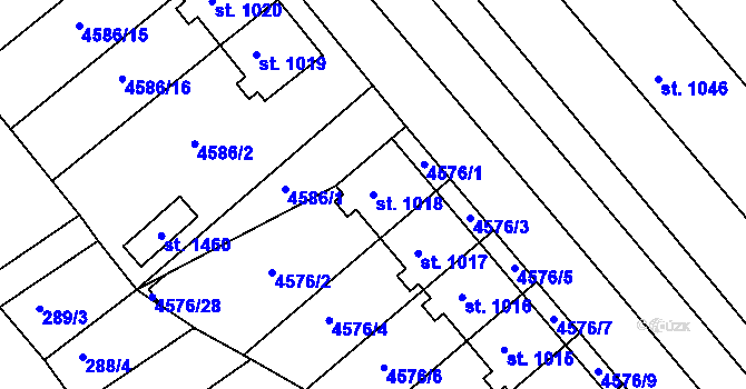 Parcela st. 1018 v KÚ Slavičín, Katastrální mapa