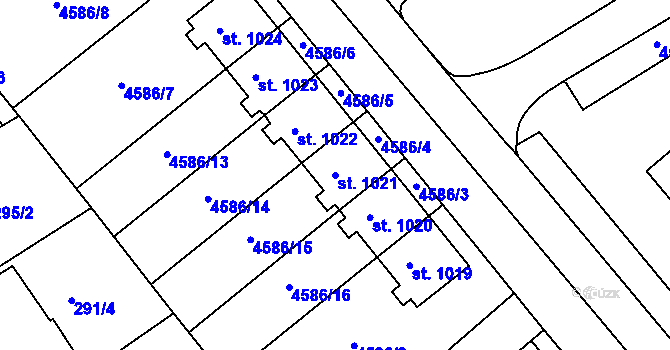 Parcela st. 1021 v KÚ Slavičín, Katastrální mapa