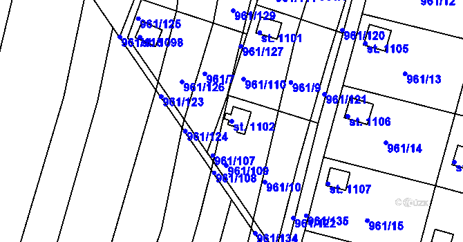 Parcela st. 1102 v KÚ Slavičín, Katastrální mapa
