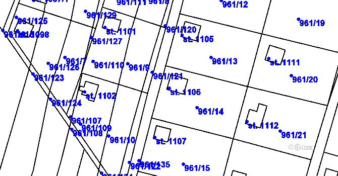 Parcela st. 1106 v KÚ Slavičín, Katastrální mapa