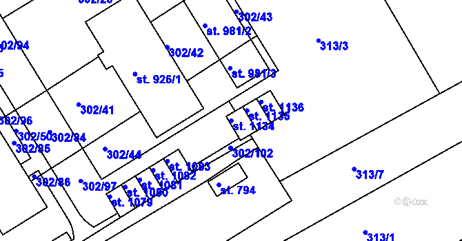 Parcela st. 1134 v KÚ Slavičín, Katastrální mapa