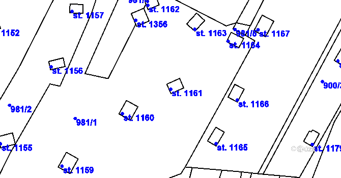 Parcela st. 1161 v KÚ Slavičín, Katastrální mapa