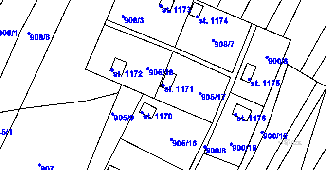 Parcela st. 1171 v KÚ Slavičín, Katastrální mapa