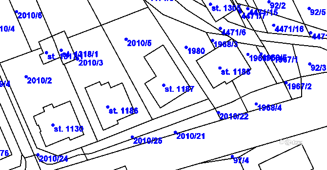 Parcela st. 1187 v KÚ Slavičín, Katastrální mapa
